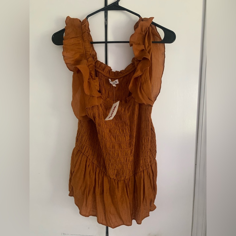 Nanette Lepore Rust Brown Ruffled Smocked Camisole